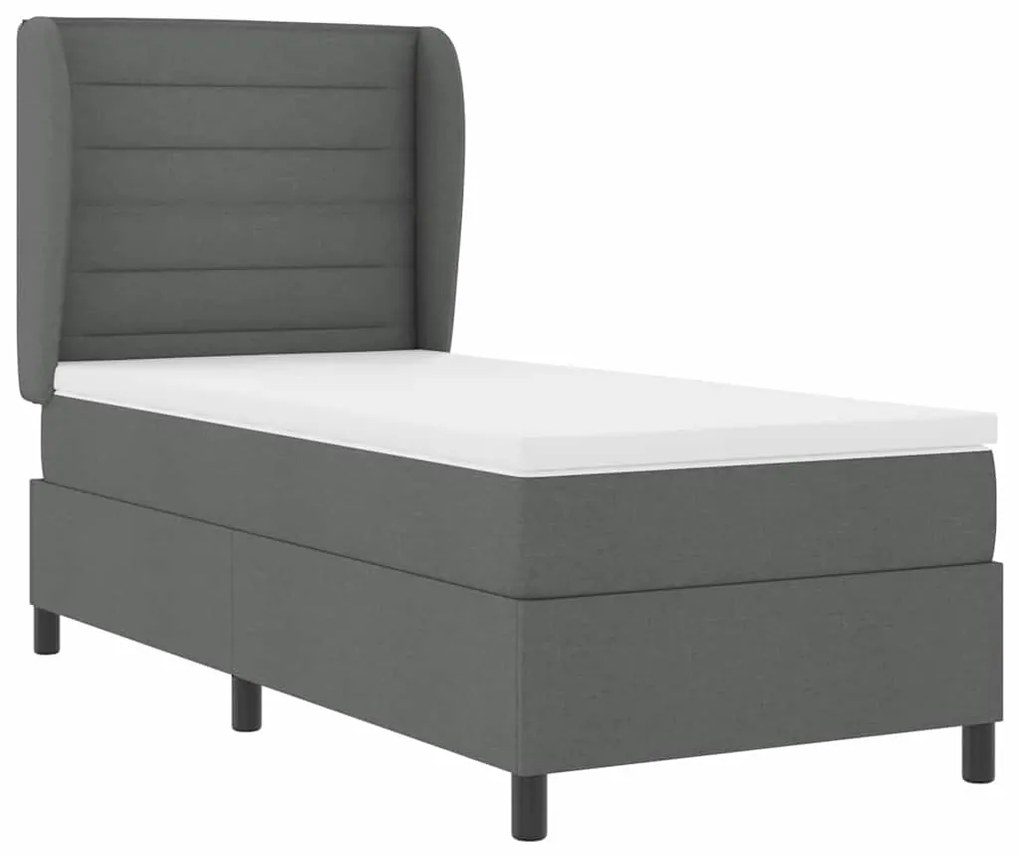 Cama Box com Colchão Cinza Escuro, 90x190 cm, Tecido