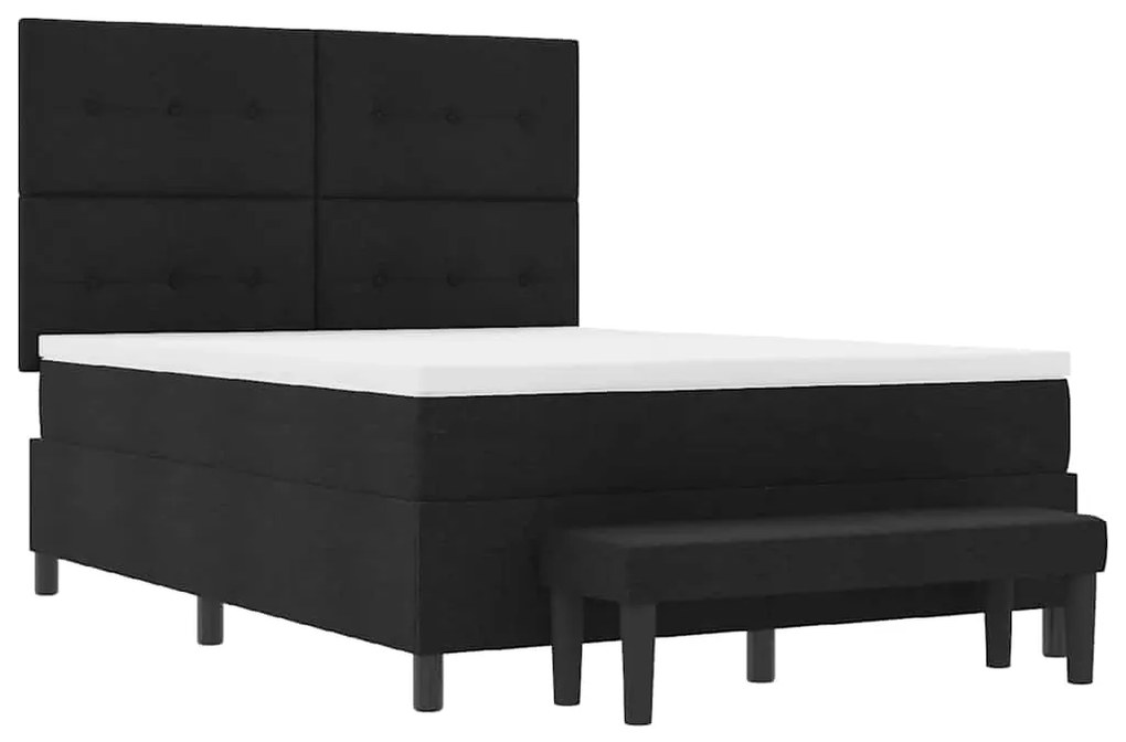 Cama Box com Colchão e Banco Preto 160x200 cm Tecido