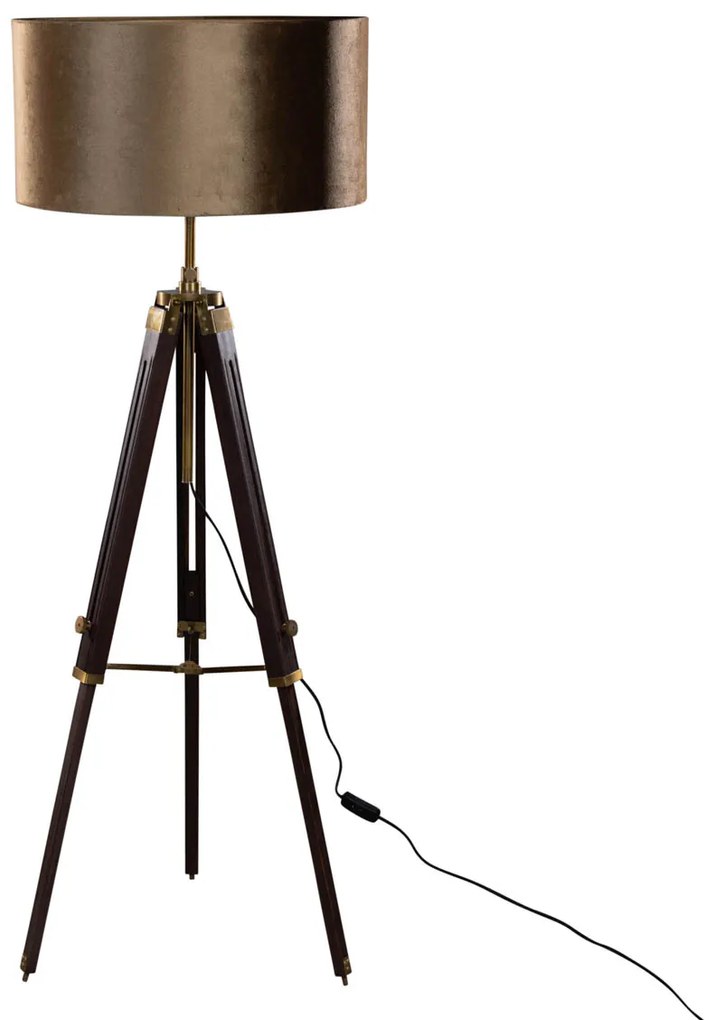 Candeeiro de Pé Tripod em Latão com Abajur em Veludo Bronze 50cm - Cortin Clássico / Antigo,Rústico