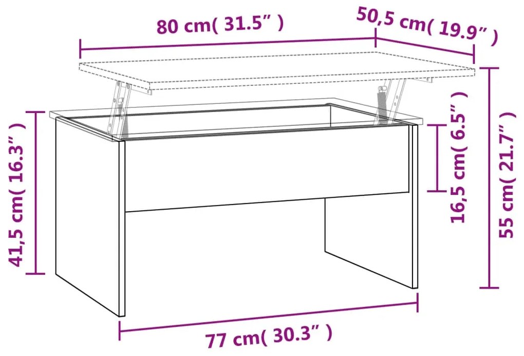 Mesa de centro 80x50,5x41,5cm madeira processada sonoma cinza