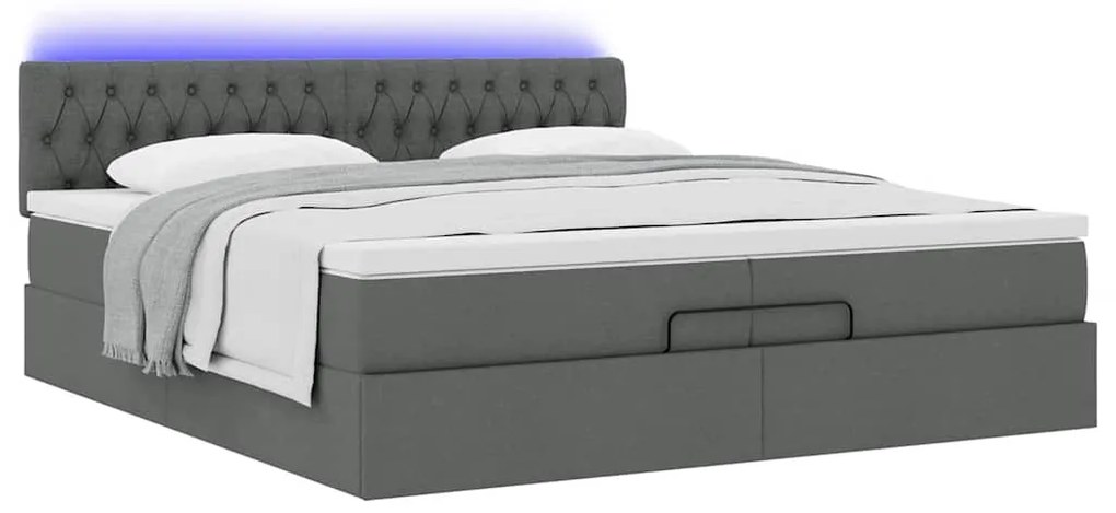 Estrutura de cama otomana com colchões tecido cinzento escuro