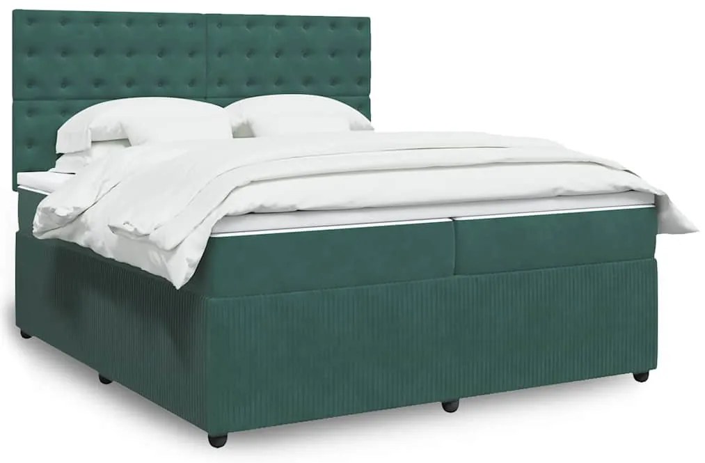 vidaXL Cama com molas/colchão 200x200 cm veludo verde-escuro