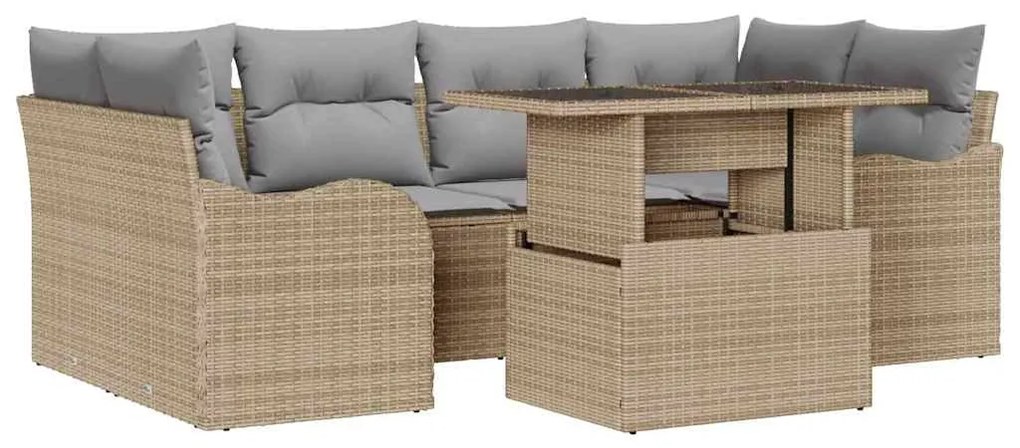 Conjunto de Sofá de Jardim de 7 Peças com Almofadas - Rattan PE Bege