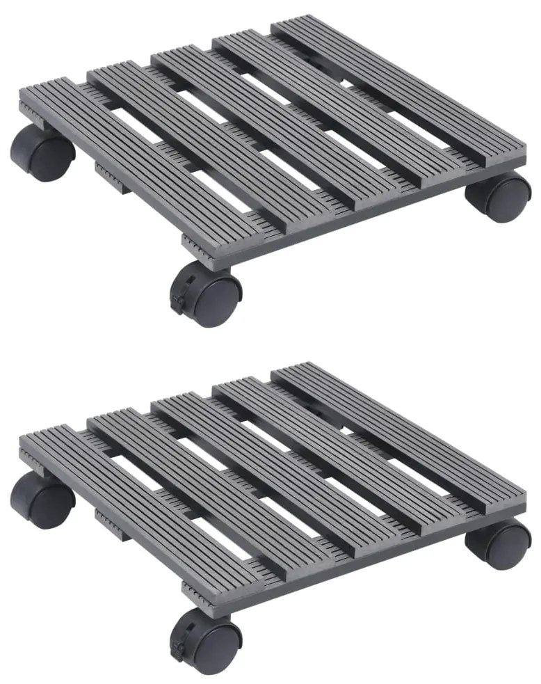 149034 vidaXL Suportes com rodas para vasos 2 pcs 30x30x7,5 cm WPC cinzento