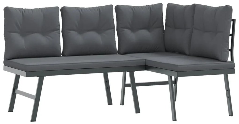 4 pcs bancos de jardim com almofadões aço revestido a pó preto