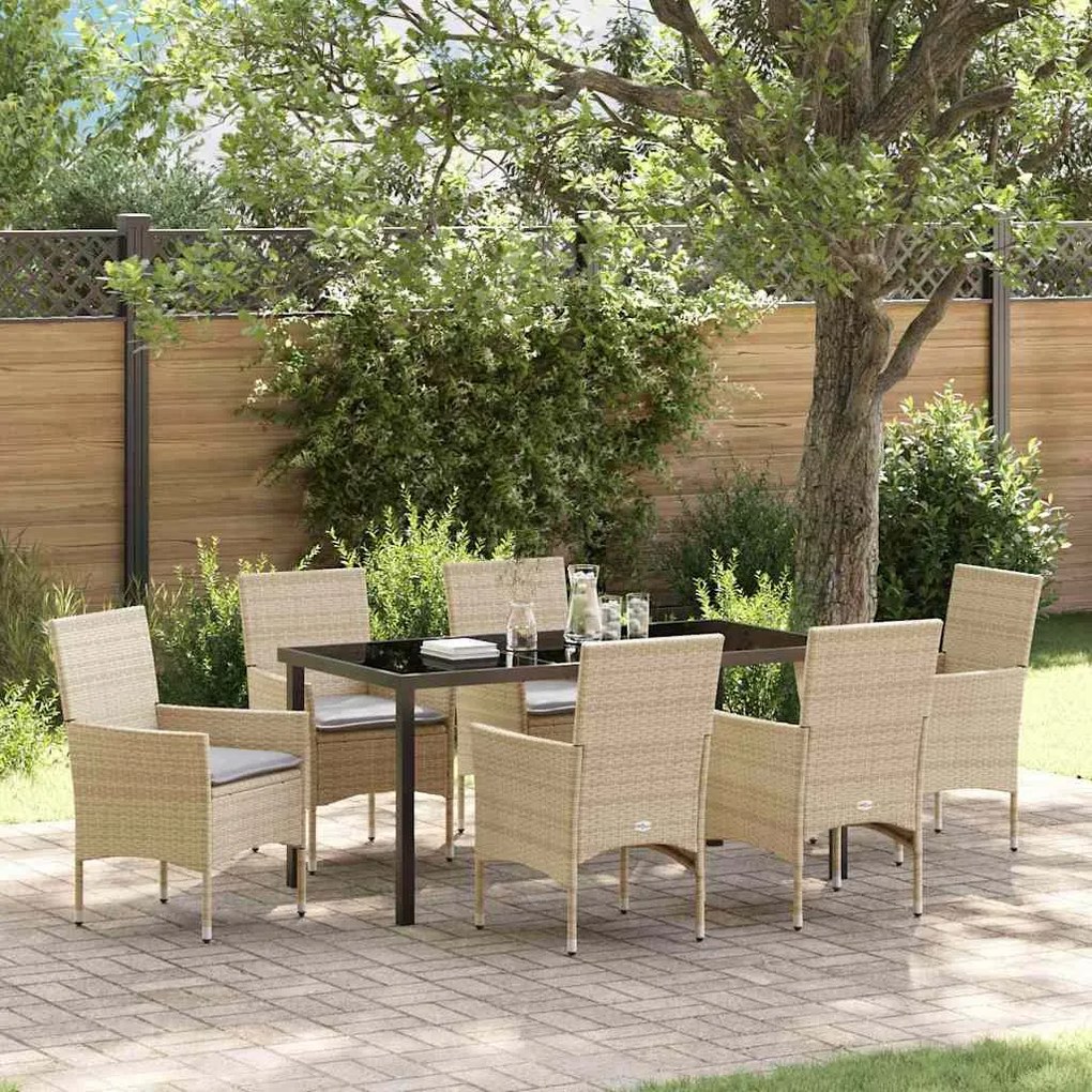 vidaXL Conjunto de Jantar para Jardim com 7 Peças e Almofadas Bege em Rattan Sintético