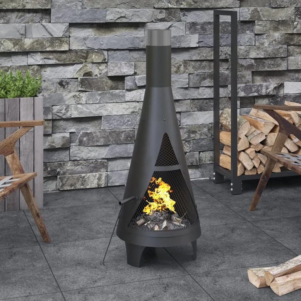 363341 vidaXL Fogareiro de jardim com atiçador 45x45x122 cm aço