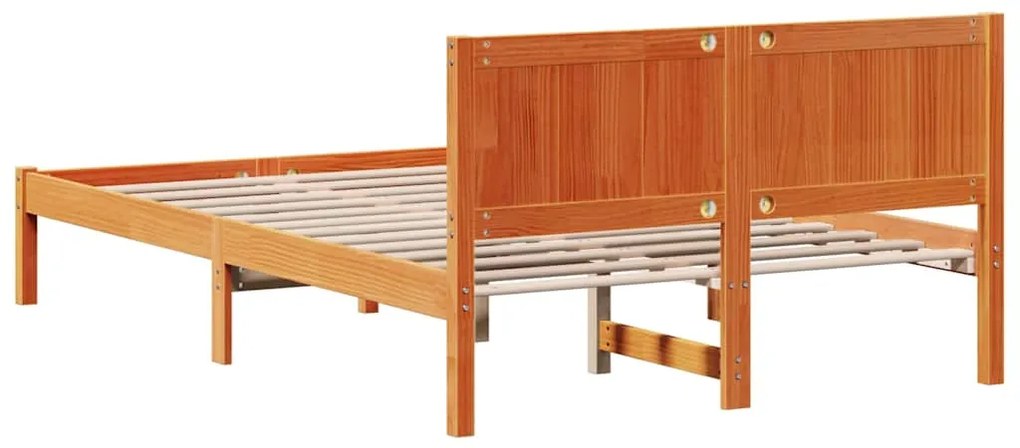 Estrutura de Cama de Madeira de Pinho Encerada Castanho
