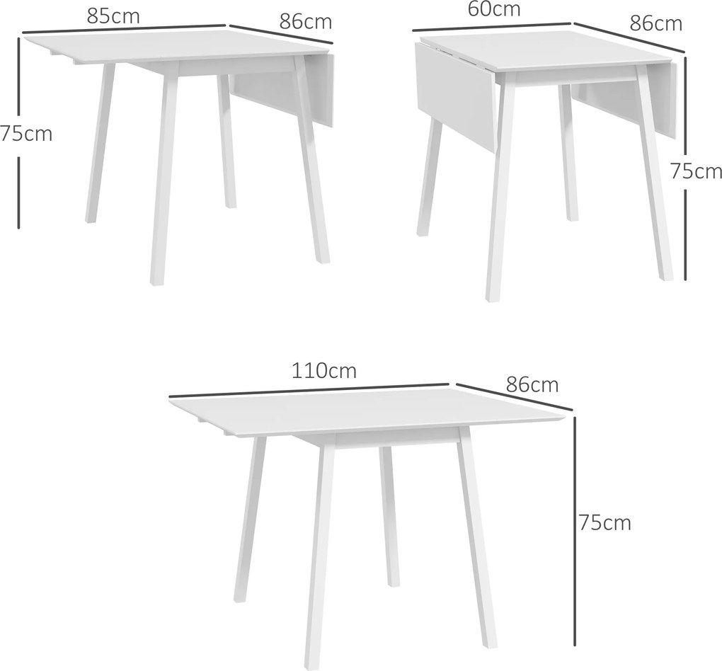 Mesa de cozinha dobrável 110 x 86 x 75 cm (CADEIRAS NÃO INCLUIDAS), mesa de jantar dobrável com tampo rebatível em madeira para 2 a 4 pessoas, branca
