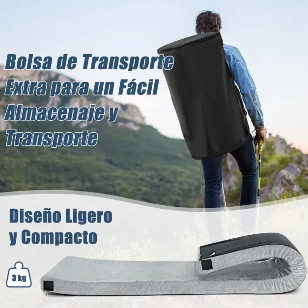 Colchão de campismo enrolável à prova de água Colchão de dormir exterior leve e portátil com saco 183 x 62,5 x 6,5 cm Cinzento