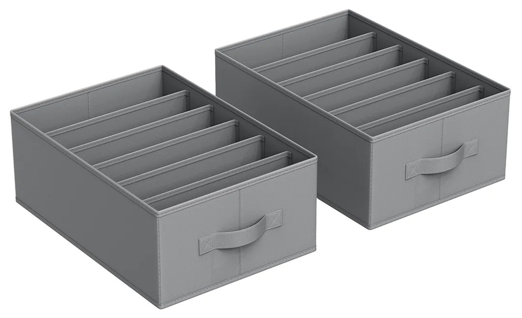 Conjunto de 2 caixas Organizador de roupeiro 6 compartimentos 42 x 30 x 17 cm Cinzento