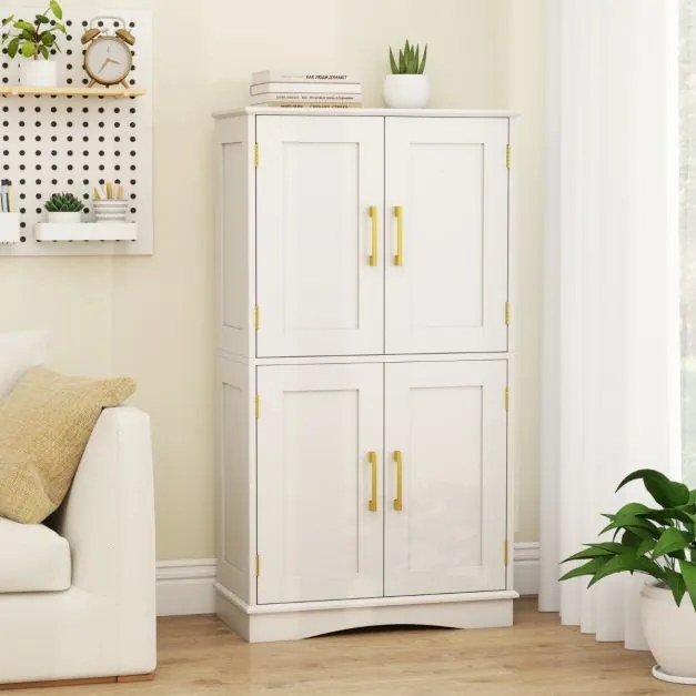 Móvel despensa cozinha 110 cm com 4 portas e 2 prateleiras ajustáveis Armário para cozinha sala de jantar Branco
