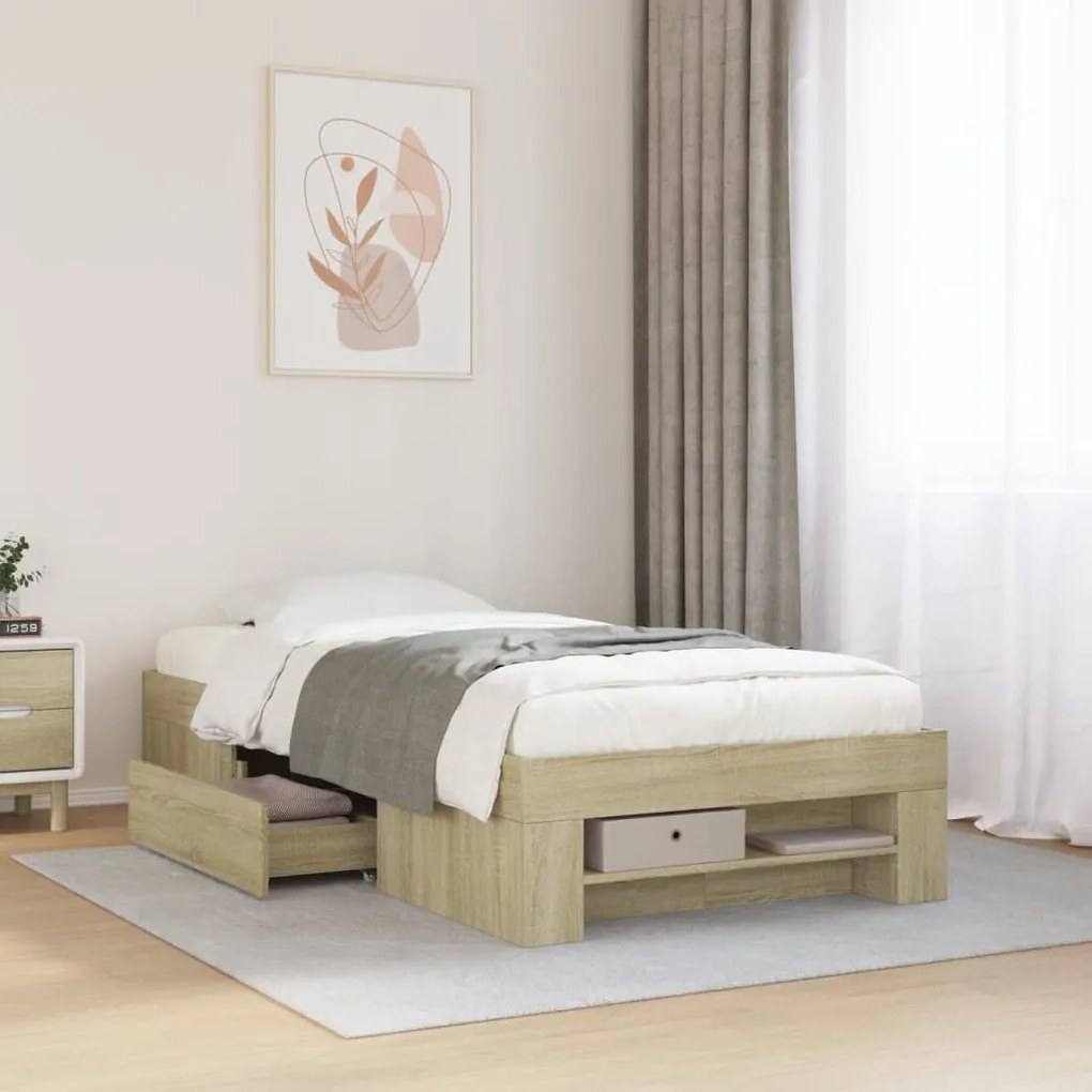 vidaXL Estrutura cama s/ colchão derivados de madeira carvalho sonoma