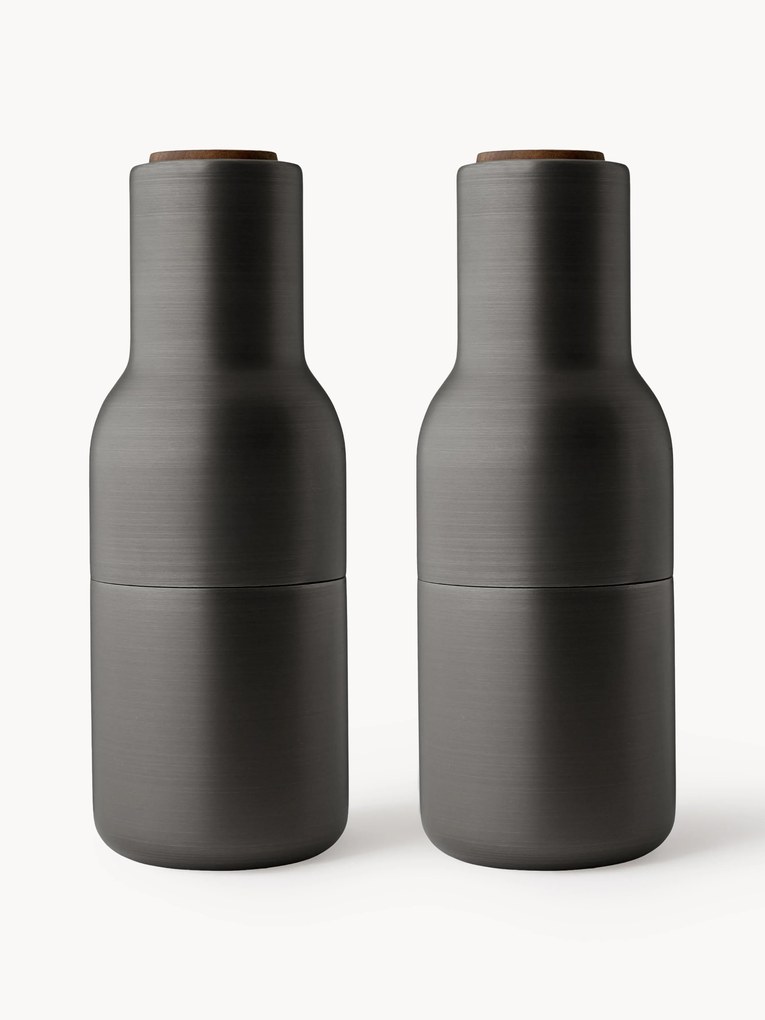 Saleiro e pimenteiro de designer com tampa em madeira de nogueira Bottle Grinder, 2 uni.