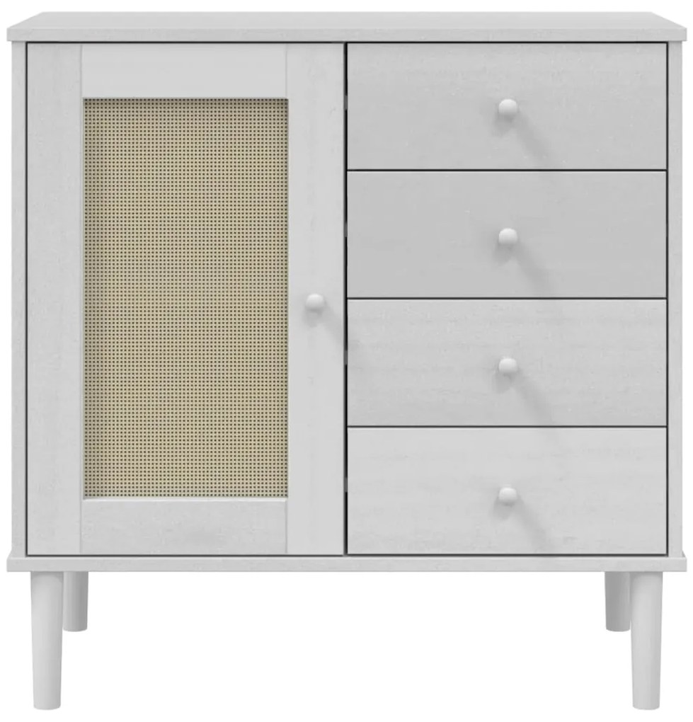 Aparador SENJA aspeto de vime 80x40x80 cm pinho maciço branco