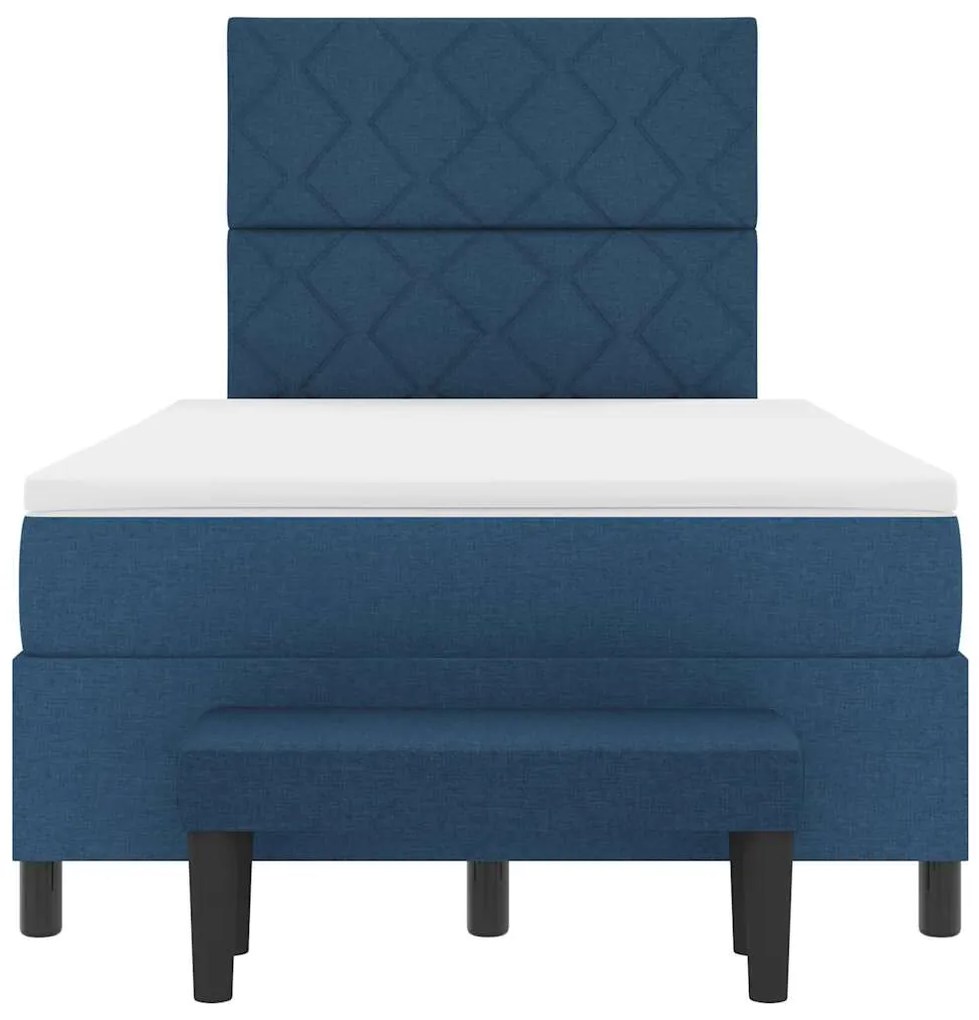 Cama Box Spring com Colchão &amp; Banco Azul 120x200 cm Tecido