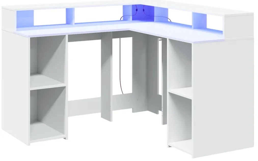 Secretária c/ luzes LED 130x130x91 cm derivados madeira branco