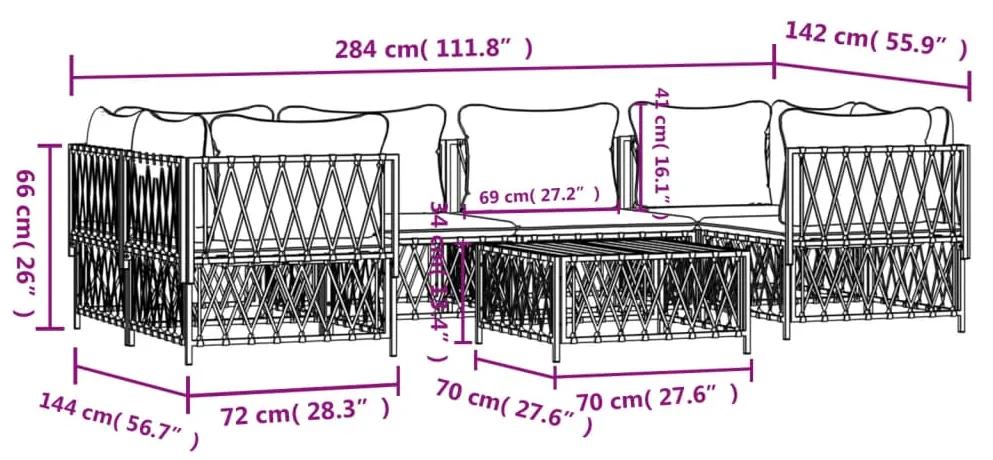 7 pcs conjunto lounge de jardim com almofadões aço branco
