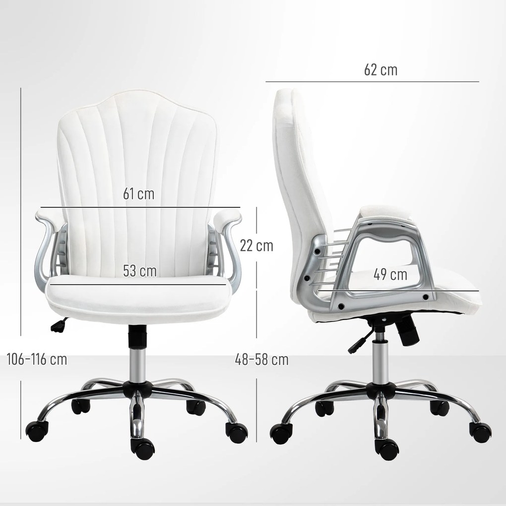Cadeira de Escritório com Encosto Alto Cadeira para Secretária com Altura Ajustável Função Inclinável 61x62x106-116 cm Branco