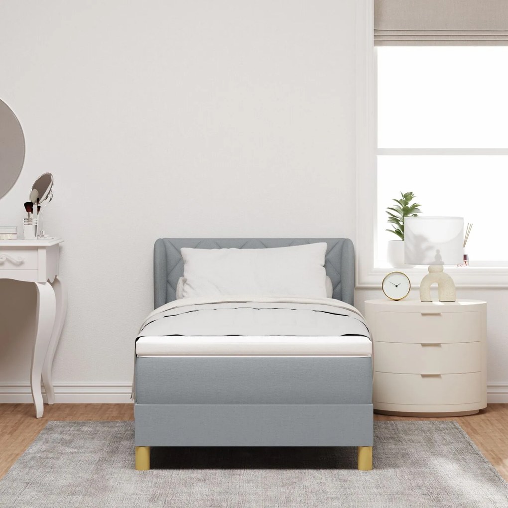 Cama Box com Colchão vidaXL - Cinza Claro, 90x200 cm, Tecido