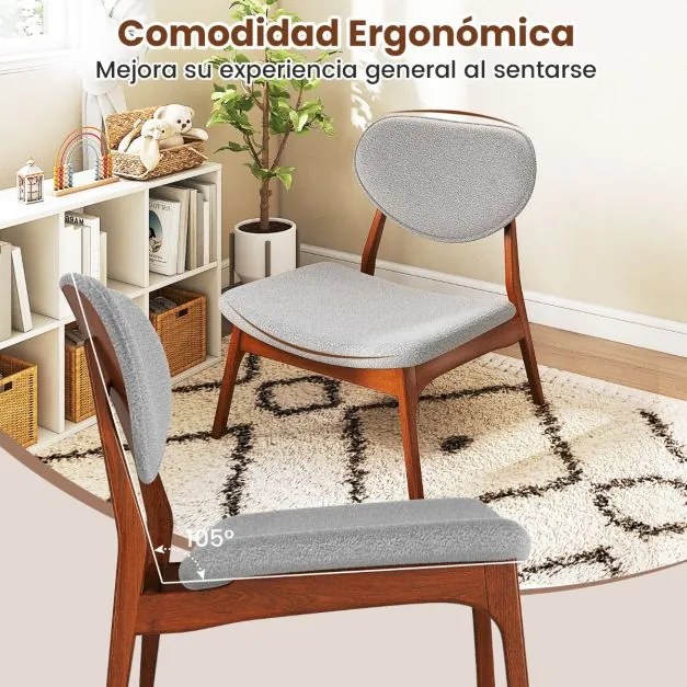 Conjunto de 2 cadeiras baixas decorativas com mesa auxiliar estofadas em veludo de carneiro com estrutura em madeira maciça cinza