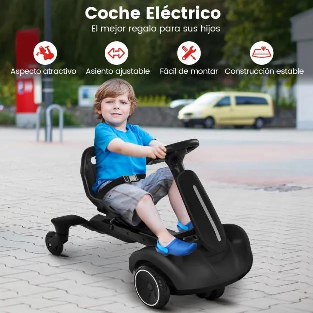Kart elétrico 6V para crianças com assento ajustável com sons, rotação de 360 ​​graus, velocidade máxima de 4,8 km/h para crianças de 3 a 8 anos Preto