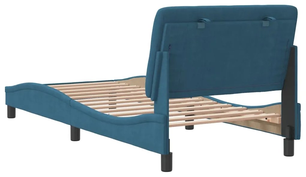 Estrutura de cama com cabeceira 90x200 cm veludo azul