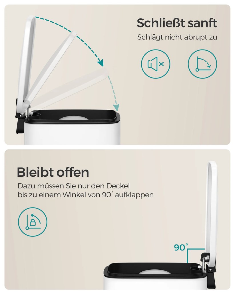 Caixote lixo para casa de banho 8 litros com pedal Softclose em aço branco