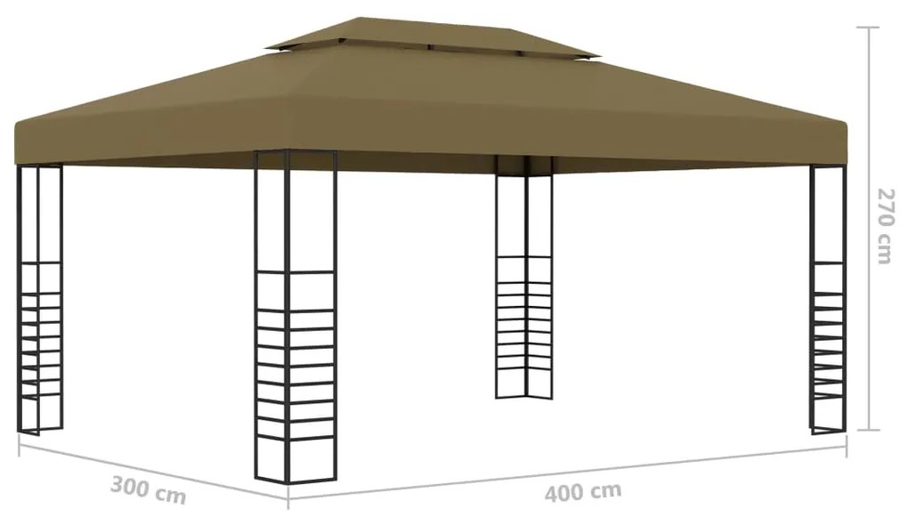 Gazebo com cordões de luzes LED 3x4 m cinza-acastanhado