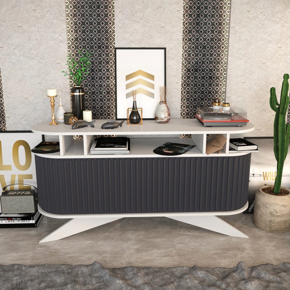 Aparador Stor – Branco/Antracite – 150x43x75 cm