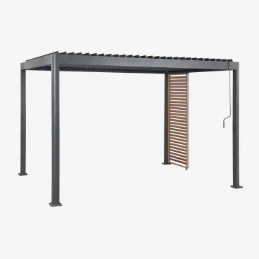 Pérgola Bioclimática De Alumínio Com Lâminas E Painel Druvia Cinza Grafite - Castanho Castanho Madeira & Pérgula De 3x4 M Com 1 Painel De 90,5 - Sklum