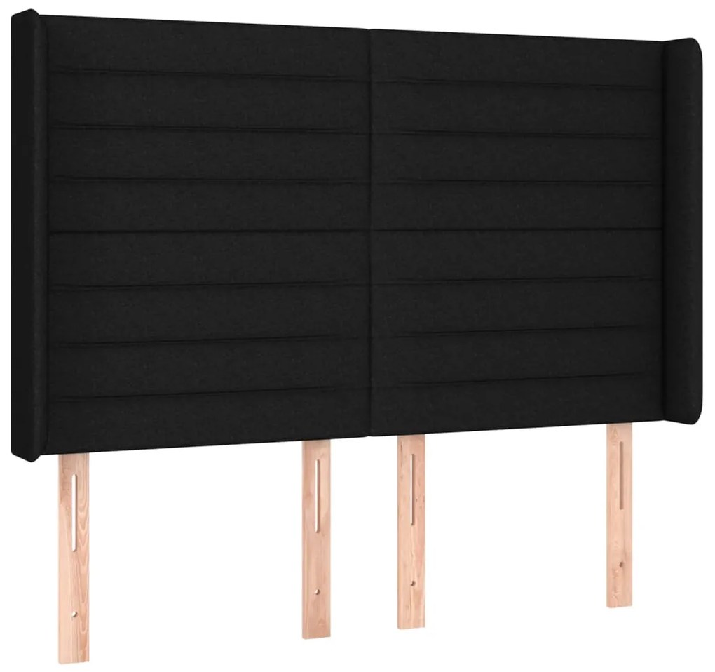 Cama box spring c/ colchão e LED 140x200 cm tecido preto