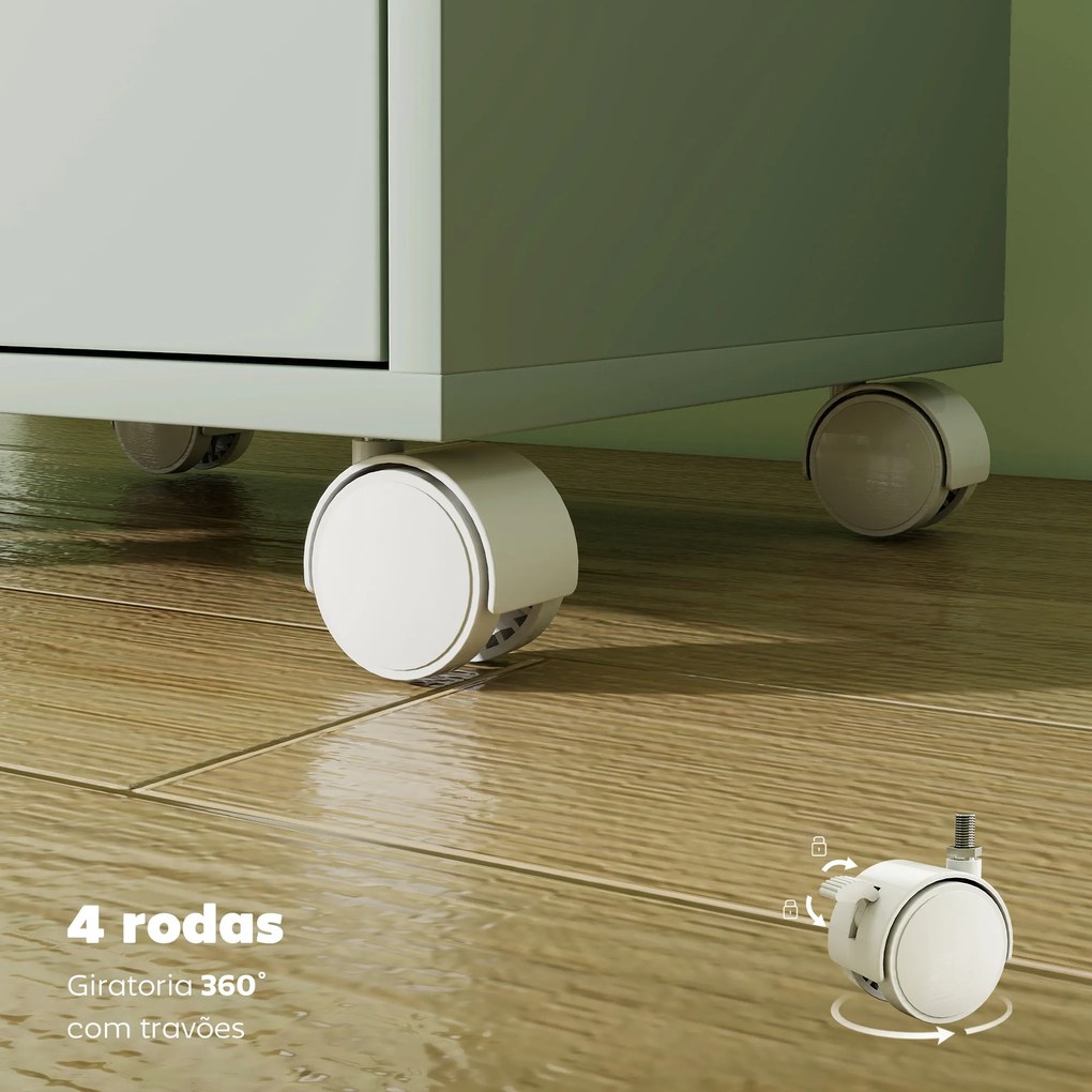 Bloco de Gavetas Móvel Arquivador com 6 Gavetas Suporte para Impressora com Rodas 40x35x63 cm Verde e Branco