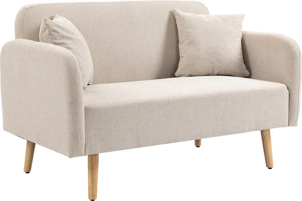 HOMCOM Sofá 2 lugares, design moderno, com 2 almofadas, pés de madeira, 130 x 70 x 80 cm, creme | Aosom Portugal