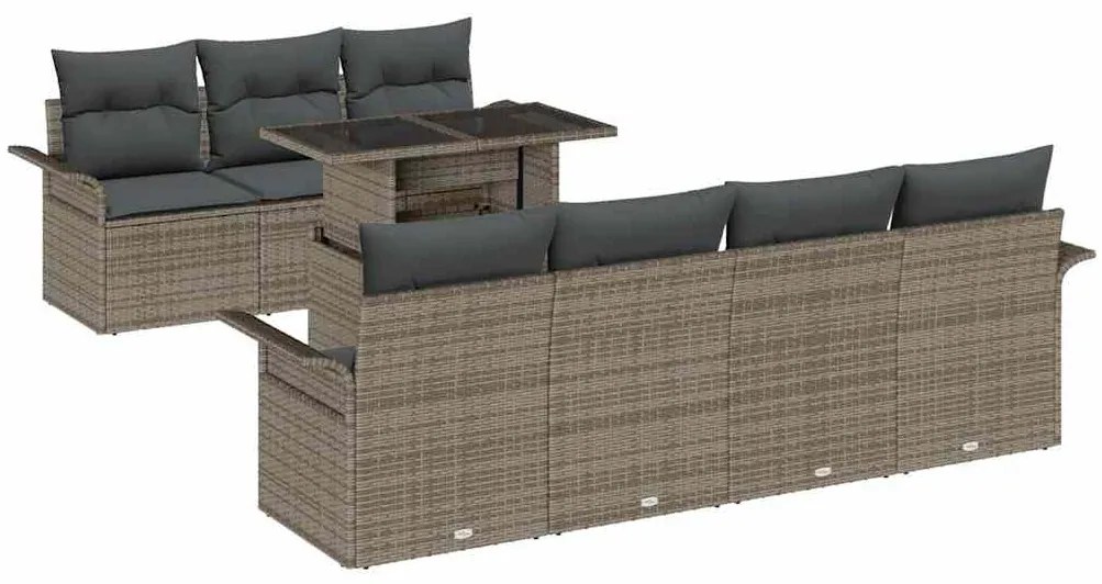 Conjunto de Sofá de Jardim com 8 Peças e Almofadas Cinzas em Rattan Si