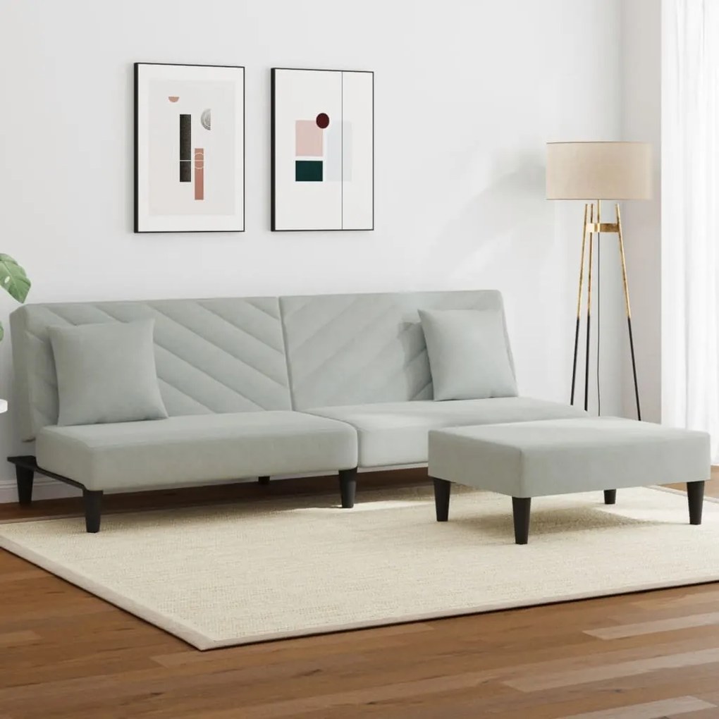 vidaXL 2 pcs conjunto de sofás com almofadas veludo cinzento-claro