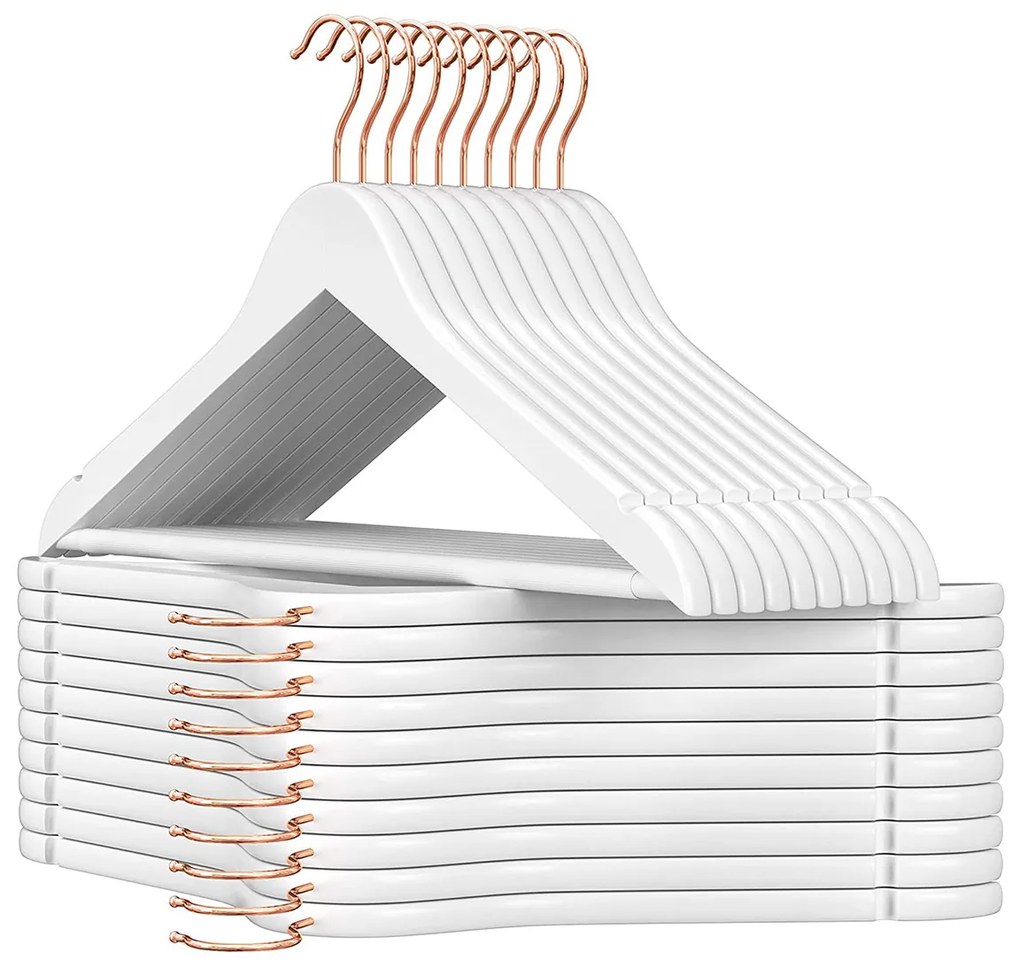 Cabides de casaco em madeira maple com recortes para ombros | SONGMICS | 44,5 x 1,2 x 23 cm | branco | CRW001W01.