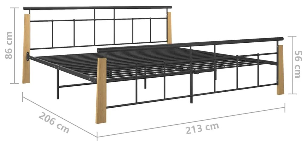 Estrutura de cama 200x200 cm metal/madeira de carvalho maciça