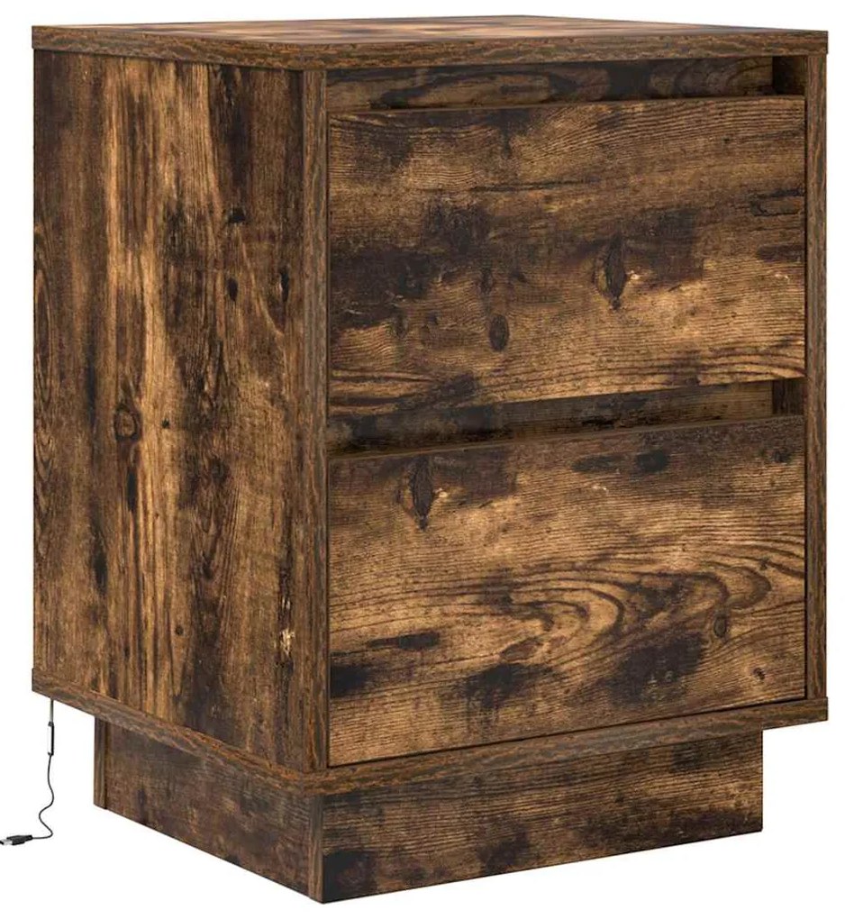 Mesa de cabeceira com luzes LED 38x34x50 cm carvalho fumado