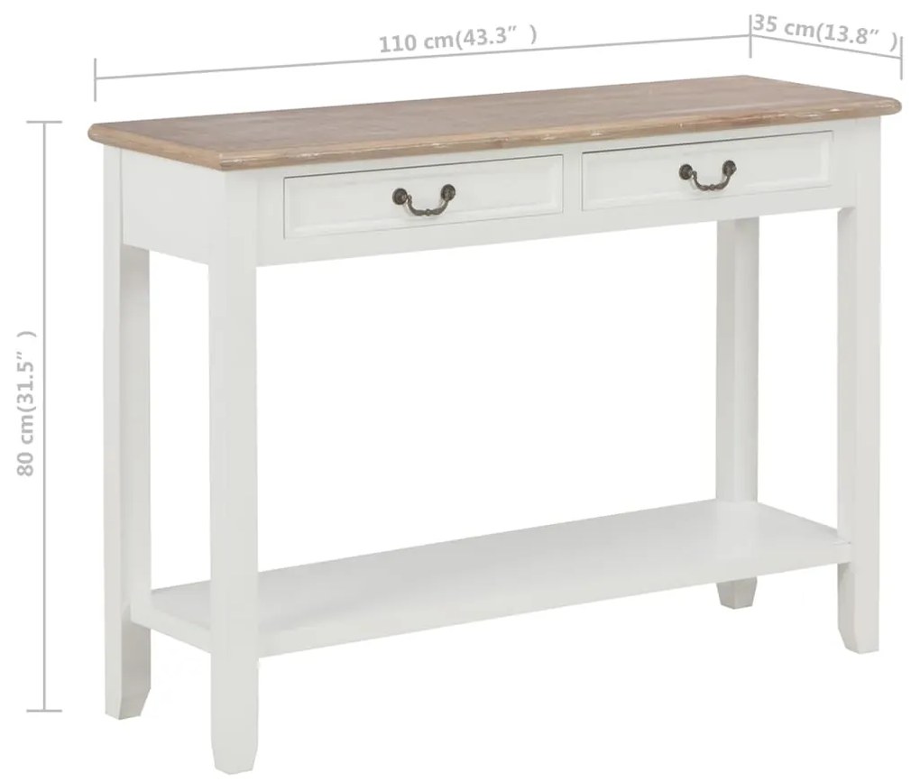 Mesa consola 110x35x80 cm madeira branco