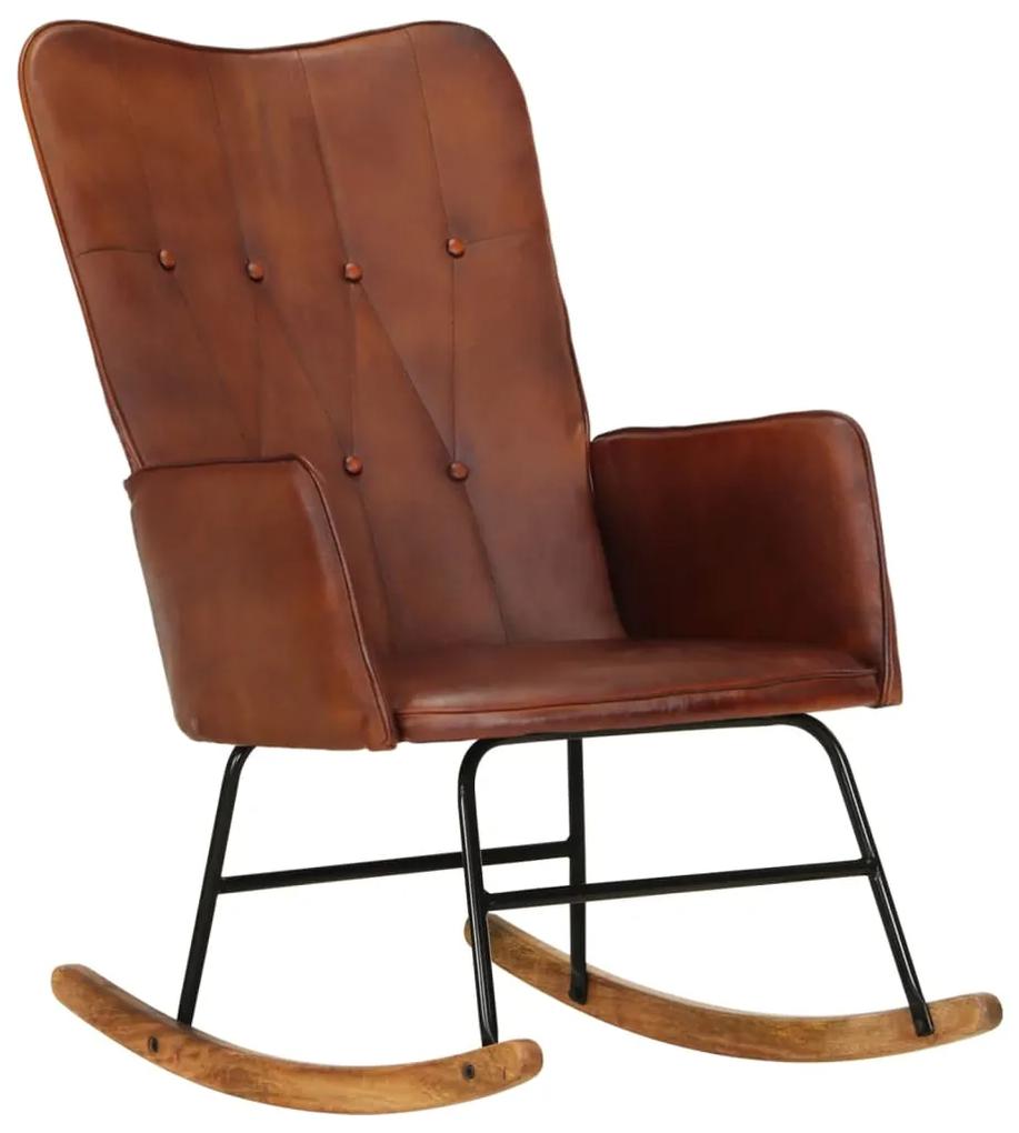 Cadeira de baloiço couro genuíno castanho