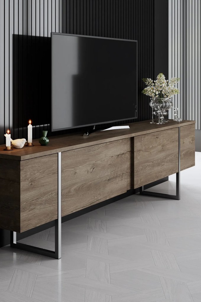 Conjunto de Mobiliário de Sala de Estar Luxe – Nogueira e Prateado – M
