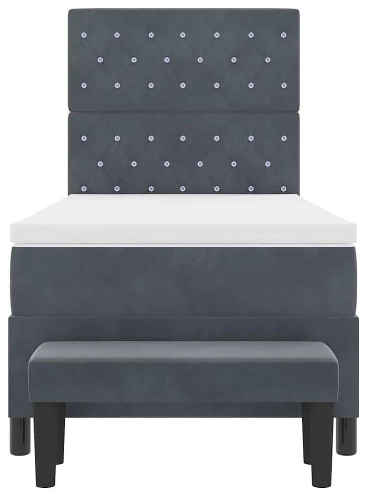 Cama Box Spring com Colchão e Banco Cinza Escuro 90x200 cm Veludo