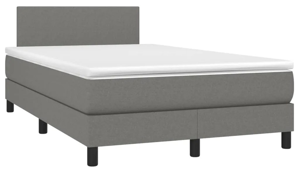 Cama box spring c/ colchão e LED 120x200 cm tecido cinza-escuro