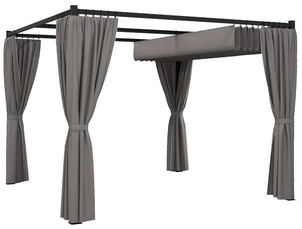 Pérgola de Jardim 3x3 m Pérgola para Exterior com Teto e Paredes Laterais Retráteis Impermeável para Terraço Pátio Cinza