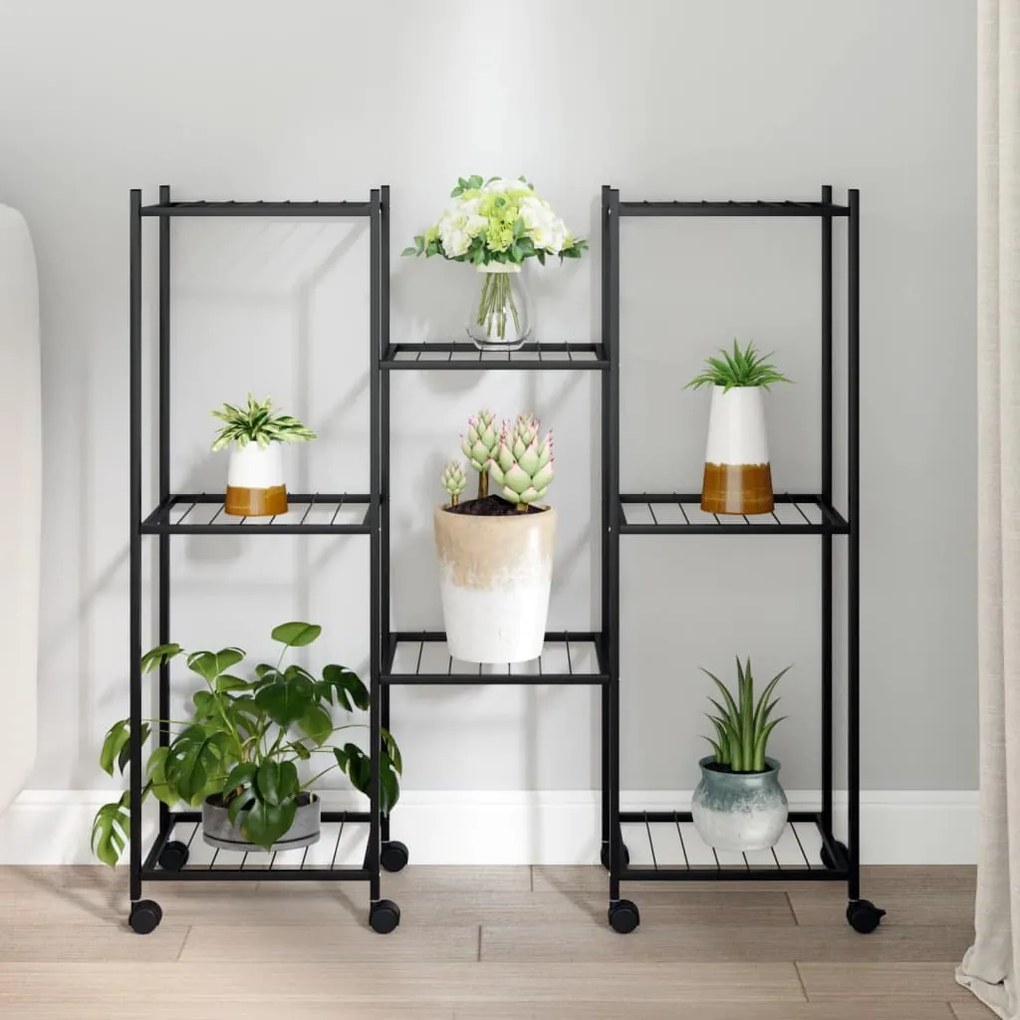 343128 vidaXL Suporte de vasos c/ rodas 83x25x83,5 cm ferro preto