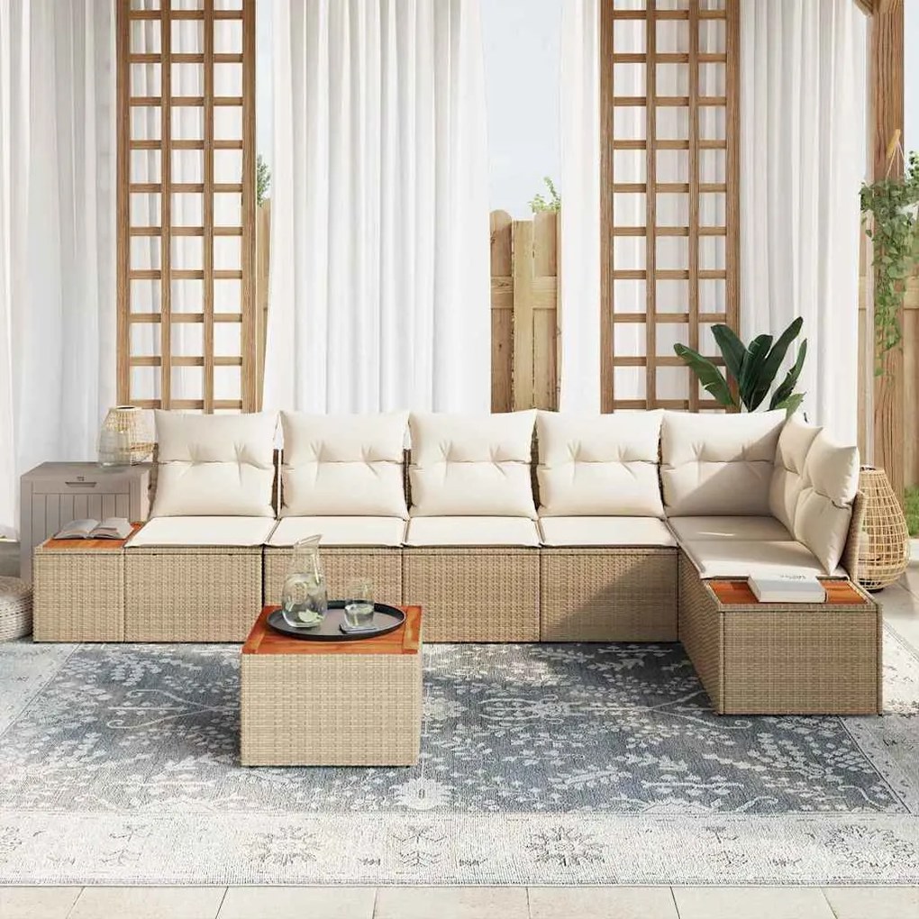 Conjunto de Sofás de Jardim 7 Peças com Almofadas Bege em Rattan Sinté