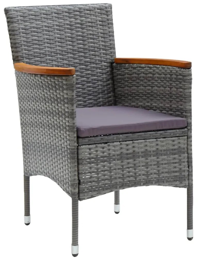 3 pcs conjunto de bistrô vime PE e madeira de acácia cinzento