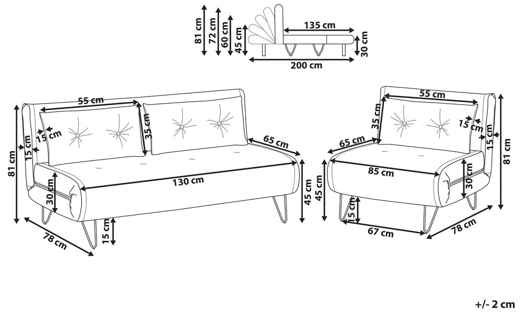 Conjunto de sofás-cama com 3 lugares em veludo cinzento VESTFOLD Beliani