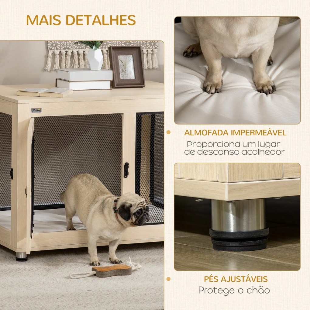 PawHut Gaiola para Cães de Madeira Mesa de Centro 94x60x71,5cm Móvel c